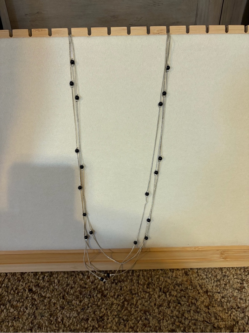Silver Layered Necklace with Black Beads - Women's Jewelry